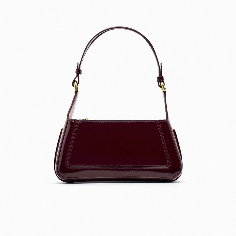 Zara Patent Finish Shoulder Bag Burgundy
